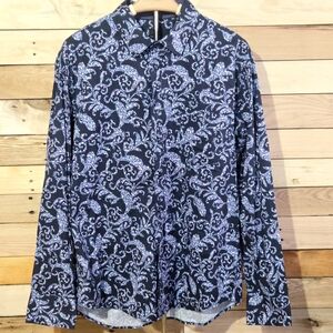 Men's Blue Purple Paisley Print Button Down Shirt XL